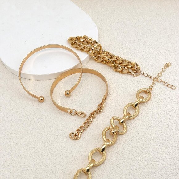 Chunky Gold Bracelets for Women Boho Stackable Bangle Cuff Bracelet Set Layered - Picture 5 of 7